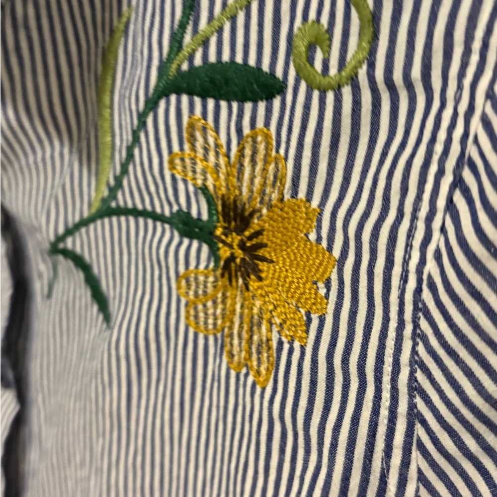 Vintage Embroidered Blue & White Striped Button-Down Shirt - Picture 4 of 6